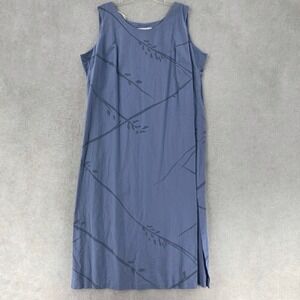 Maggie Mcnaughton 100% Linen Maxi Dress 3X Sleeveless‎ Shift Blue Embroidered